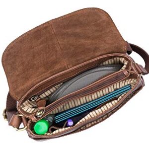 Zinda Genuine Leathers Saddlebag Flap Over Women's Handbag Crossbody Shoulder Sling Multiple Pockets (Brown)