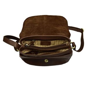 Zinda Genuine Leathers Saddlebag Flap Over Women's Handbag Crossbody Shoulder Sling Multiple Pockets (Brown)