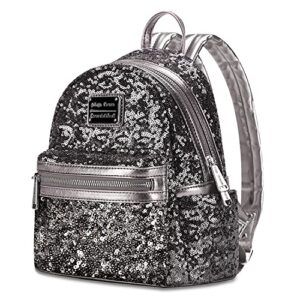 girls fashion backpack purse: sequin mini back pack women pu leather small cute bag space gray
