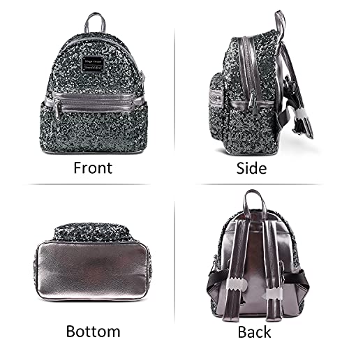 Girls Fashion Backpack Purse: Sequin Mini Back Pack Women PU Leather Small Cute Bag Space Gray