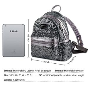 Girls Fashion Backpack Purse: Sequin Mini Back Pack Women PU Leather Small Cute Bag Space Gray
