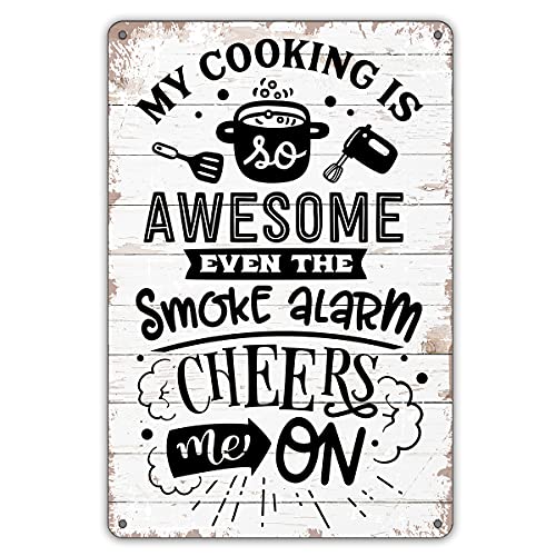 QIONGQI Funny Kitchen Quote My Cooking is Awesome Metal Tin Sign Wall Decor Retro Kitchen Signs with Sayings for Home Kitchen Decor Gifts