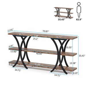 Tribesigns 70.8 Inch Narrow Console Table, Long Sofa Table Entry Table with 3 Tier Storage Shelves for Entryway Hallway Living Room (Brown)