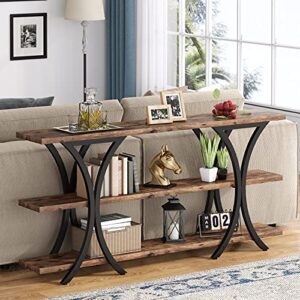 Tribesigns 70.8 Inch Narrow Console Table, Long Sofa Table Entry Table with 3 Tier Storage Shelves for Entryway Hallway Living Room (Brown)