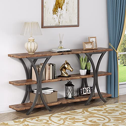 Tribesigns 70.8 Inch Narrow Console Table, Long Sofa Table Entry Table with 3 Tier Storage Shelves for Entryway Hallway Living Room (Brown)