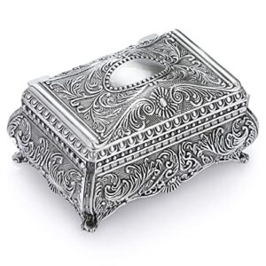 hipiwe metal jewelry box with floral engraved vintage rings earrings necklace trinket storage organizer box treasure chest case keepsake box gift for girls ladies women, small