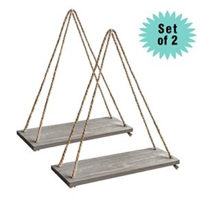 Emaison 17 x 5 inch Wall Hanging Floating Shelves, Distressed Wood Farmhouse Organizer, Rustic Home Décor for Living Room Bathroom Bedroom Kitchen Apartment, Set of 2, Gray Wash