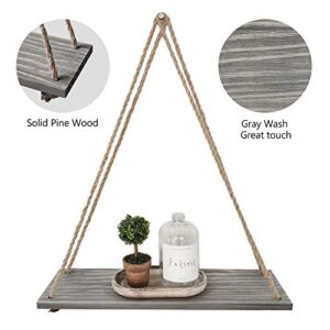 Emaison 17 x 5 inch Wall Hanging Floating Shelves, Distressed Wood Farmhouse Organizer, Rustic Home Décor for Living Room Bathroom Bedroom Kitchen Apartment, Set of 2, Gray Wash