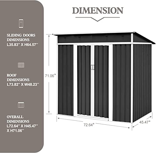 Patiomore 4X6 FT Outdoor Garden Storage Shed Yard Storage Tool Steel House with Sliding Door (Grey)