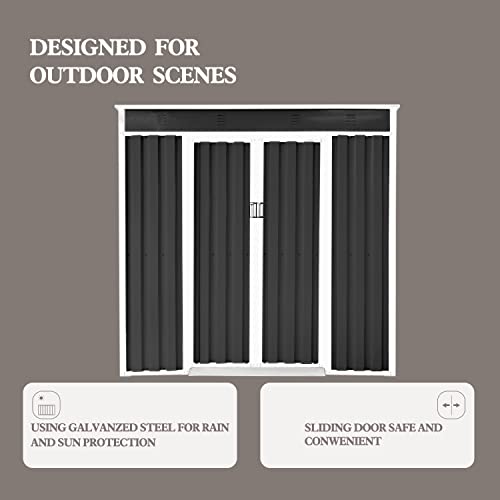 Patiomore 4X6 FT Outdoor Garden Storage Shed Yard Storage Tool Steel House with Sliding Door (Grey)