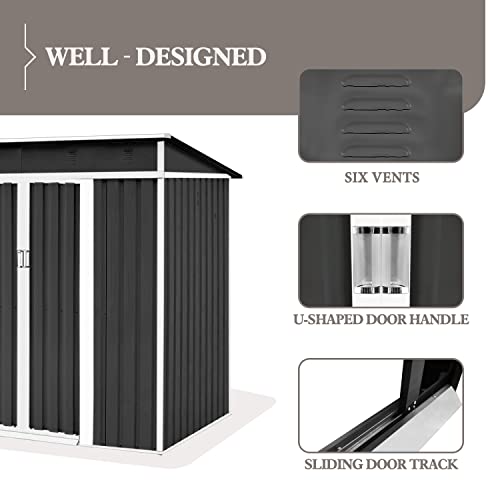 Patiomore 4X6 FT Outdoor Garden Storage Shed Yard Storage Tool Steel House with Sliding Door (Grey)