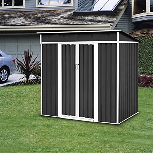 Patiomore 4X6 FT Outdoor Garden Storage Shed Yard Storage Tool Steel House with Sliding Door (Grey)