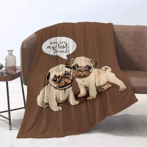 DUISE Flannel Bed Throw Blanket Pugs Puppies Soft and Fuzzy Plush Print Blanket Friendship is Always for You Friends Gifts for Pet Animals Puppy Dog Lovers Throw(50"x60")