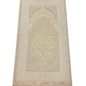 ihvan online Taffeta Fabric Muslim Prayer Rug & Velvet Covered Yaseen Surah Bag-Size Book & Crystal Prayer Beads Set with Kraft Boxed, Perfect Islamic Ramadan Eid Gifts, Cream