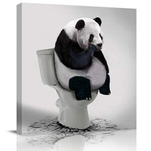 loopop bathroom decor canvas wall art framed wall decoration funny animal gallery wall decor print panda thinker on toilet picture artwork for walls ready to hang for kitchen bedroom decor 12×12 inch