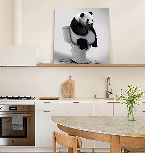 LooPoP Bathroom Decor Canvas Wall Art Framed Wall Decoration Funny Animal Gallery Wall Decor Print Panda Thinker on Toilet Picture Artwork for Walls Ready to Hang for Kitchen Bedroom Decor 12x12 Inch