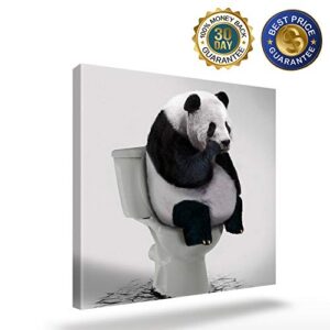 LooPoP Bathroom Decor Canvas Wall Art Framed Wall Decoration Funny Animal Gallery Wall Decor Print Panda Thinker on Toilet Picture Artwork for Walls Ready to Hang for Kitchen Bedroom Decor 12x12 Inch