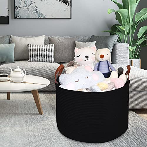 Black Large Basket for Blanket Storage Basket Bins for Organizing Cotton Rope Woven Laundry Hamper Hombins 20in 20in 13in Round Basket Toy Storage Decorative Basket Living Room Extra Large