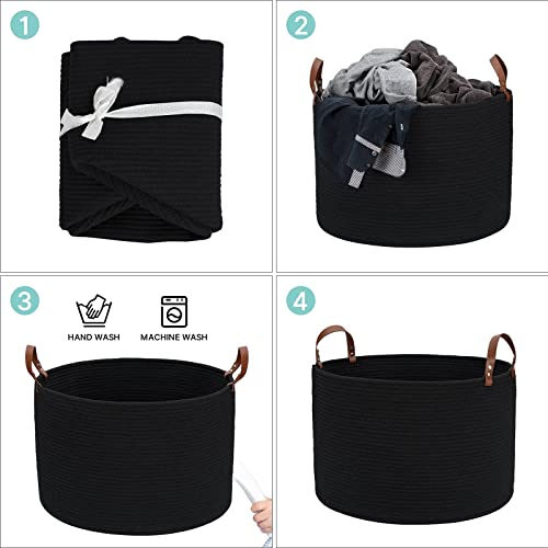 Black Large Basket for Blanket Storage Basket Bins for Organizing Cotton Rope Woven Laundry Hamper Hombins 20in 20in 13in Round Basket Toy Storage Decorative Basket Living Room Extra Large