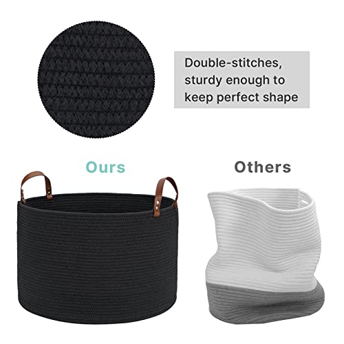 Black Large Basket for Blanket Storage Basket Bins for Organizing Cotton Rope Woven Laundry Hamper Hombins 20in 20in 13in Round Basket Toy Storage Decorative Basket Living Room Extra Large