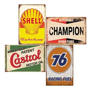 tin signs 4 pieces reproduction vintage, gas oil car metal signs for garage man cave bar, retro wall decor, 8×12 inches (76)