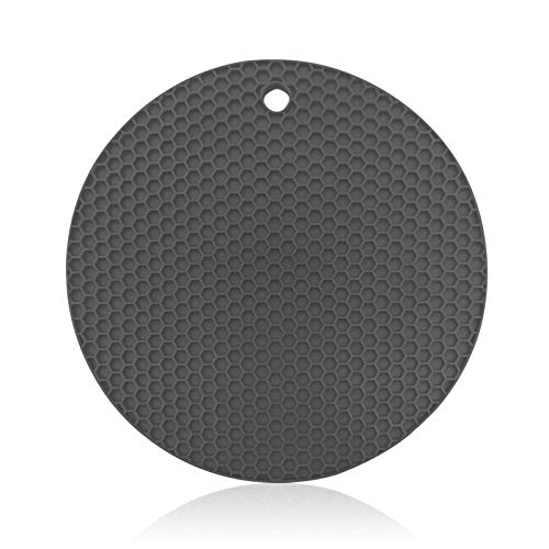 Honeycomb Pot Holder Trivet Mats, KUFUNG Heat Resistant Table Dish Drying Mat, Hot Pads Spoon Rest, Non Slip, Flexible, Durable, Dishwasher Safe (Grey, Round - Thicker Style)