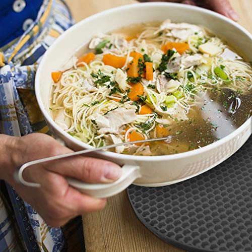 Honeycomb Pot Holder Trivet Mats, KUFUNG Heat Resistant Table Dish Drying Mat, Hot Pads Spoon Rest, Non Slip, Flexible, Durable, Dishwasher Safe (Grey, Round - Thicker Style)