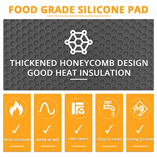 Honeycomb Pot Holder Trivet Mats, KUFUNG Heat Resistant Table Dish Drying Mat, Hot Pads Spoon Rest, Non Slip, Flexible, Durable, Dishwasher Safe (Grey, Round - Thicker Style)