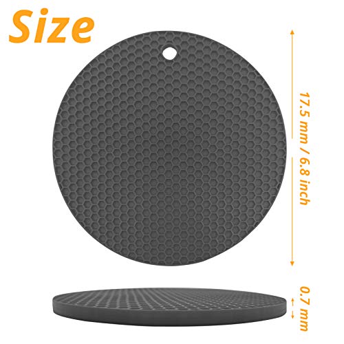 Honeycomb Pot Holder Trivet Mats, KUFUNG Heat Resistant Table Dish Drying Mat, Hot Pads Spoon Rest, Non Slip, Flexible, Durable, Dishwasher Safe (Grey, Round - Thicker Style)