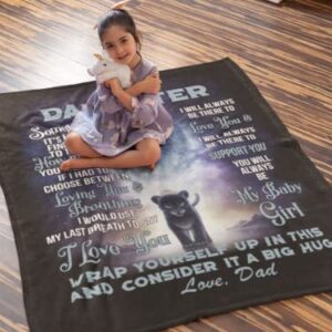 Lion To My Daughter Blanket From Dad, Sometimes It's Hard To Find Word To Tell You How Much You Mean To Me, Big Hug Love Dad, Personalized Handmade Quilt Throw Blanket Premium Sherpa Fleece Blanket