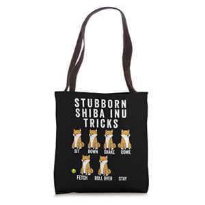 stubborn shiba inu tricks dog tote bag