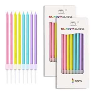 BEANLIEVE Colorful 16-Count Birthday Candles - Birthday Candle Long Thin Cake Candles Cupcake Candles for Birthday, Wedding, Lucky Party Decoration