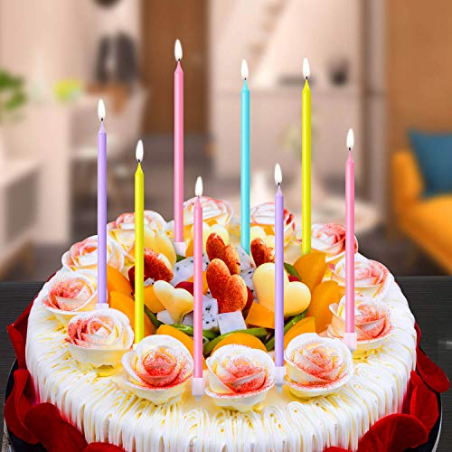 BEANLIEVE Colorful 16-Count Birthday Candles - Birthday Candle Long Thin Cake Candles Cupcake Candles for Birthday, Wedding, Lucky Party Decoration