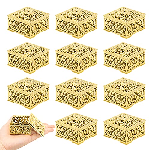 Warmtree 12 Pcs Candy Boxes Plastic Wedding Favor Boxes Candy Jars Candy Storage Boxes Gift Boxes for Wedding Baby Shower Christmas Birthday Party Decorating Ornament Container (Gold)