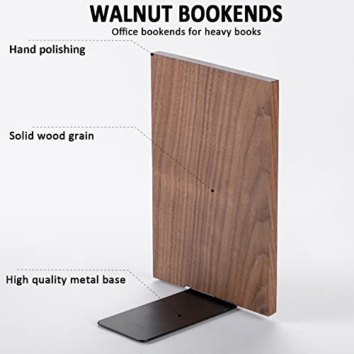 Muso Wood Handmade Walnut Book Ends, Non-Skid Bookends for Shelves, Large Sturdy Book Ends for Heavy Books, Decorative Book Shelf (1 Pair)