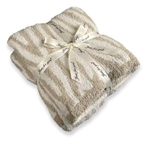 luxury sage green throw blanket knitted ultra soft stripes beige blanket zebra pattern air feel cozy warm for bed sofa couch in all seasons