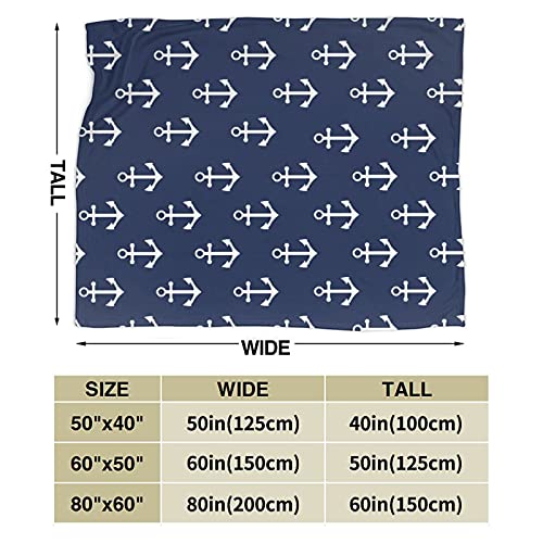 Navy Blue Nautical Anchor Pattern Flannel Fleece Throw Blankets for Bed Sofa Living Room Soft Blanket Warm Cozy Fluffy Throw Plush Blanket