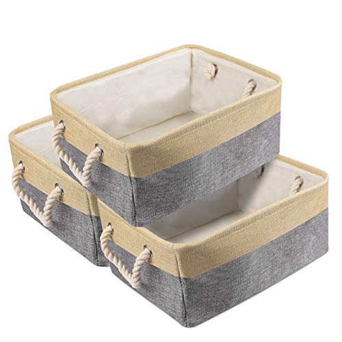 Libeder Storage Basket Cube Storage Bins,Fabric Storage Bin 3 Pack Foldable Organizer Box with Rope Handles for Organizing Shelf Closet Nursery Home