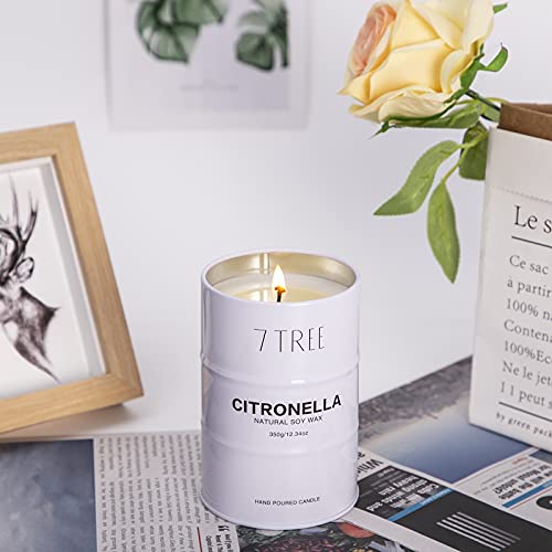 Citronella Candle Outdoor, Garden Citronella Oil Scented Candle, Large Soy Wax Tin Candle for Indoors, Outdoors, Garden,Camping, 60 Hours Long Burning, 12.34Oz White