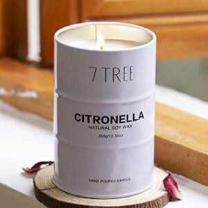 Citronella Candle Outdoor, Garden Citronella Oil Scented Candle, Large Soy Wax Tin Candle for Indoors, Outdoors, Garden,Camping, 60 Hours Long Burning, 12.34Oz White