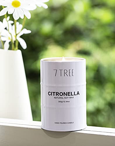 Citronella Candle Outdoor, Garden Citronella Oil Scented Candle, Large Soy Wax Tin Candle for Indoors, Outdoors, Garden,Camping, 60 Hours Long Burning, 12.34Oz White