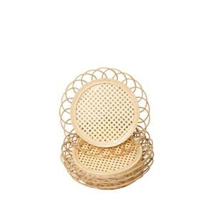 soboho handmade rattan coasters for cottagecore room decor – boho coasters for boho living room decor – bamboo coasters for rattan decor – natural woven coasters for indie decor – coaster set of 4