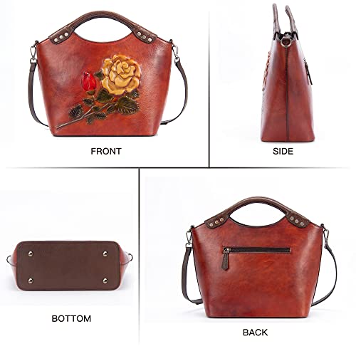 Valrena Genuine Leather Handbags for Women Retro Crossbody Bag Large Shoulder Bags Tote Purse Satchel Handbag