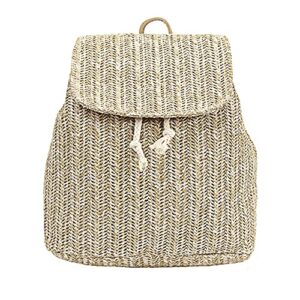 felice ann women medium straw woven backpack flap drawstring daypack
