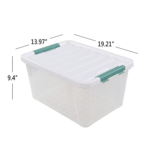 Ponpong 36 Quart Large Storage Box, Clear Plastic Latch Box, 4-Pack