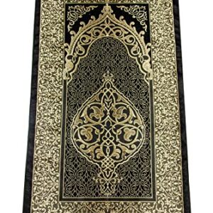 ihvan online Taffeta Fabric Muslim Prayer Rug & Velvet Covered Yaseen Surah Pocket-Size Book & Crystal Prayer Beads Set with Kraft Boxed, Perfect Islamic Ramadan Eid Gifts, Black