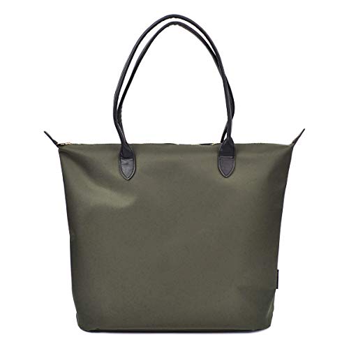 Premium Large Nylon Tote Water Resistant Top Zip Shoulder Bag Handbag, Army Green