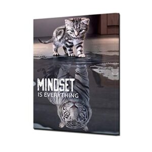 hong mindset is everything wall art cat tiger modern inspirational success quote artwork for living room office home framed wall decor set (cat-tiger, 12x16inch)