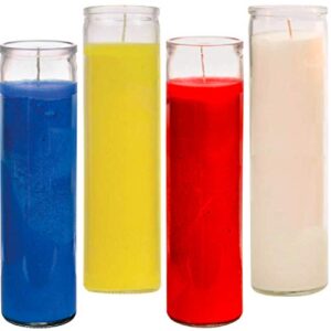 prayer candles – red yellow blue white wax candle (4 pack) great for sanctuary, vigils blessings and prayers – unscented glass jars candle set – jar candles – bulk colors spiritual religious church
