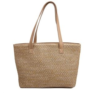 summer straw bag women large capacity weave totes bag handmade rattan beach bag vacation lady straw shoulder bag pouch-2
